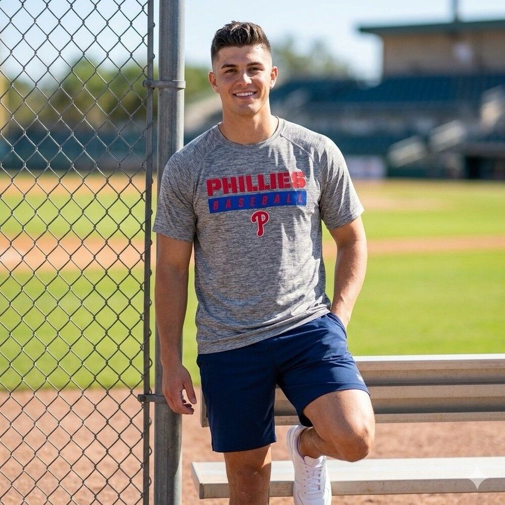 MLB Philadelphia Phillies Men's Large Heather Grey Training T-Shirt Raglan NWOT